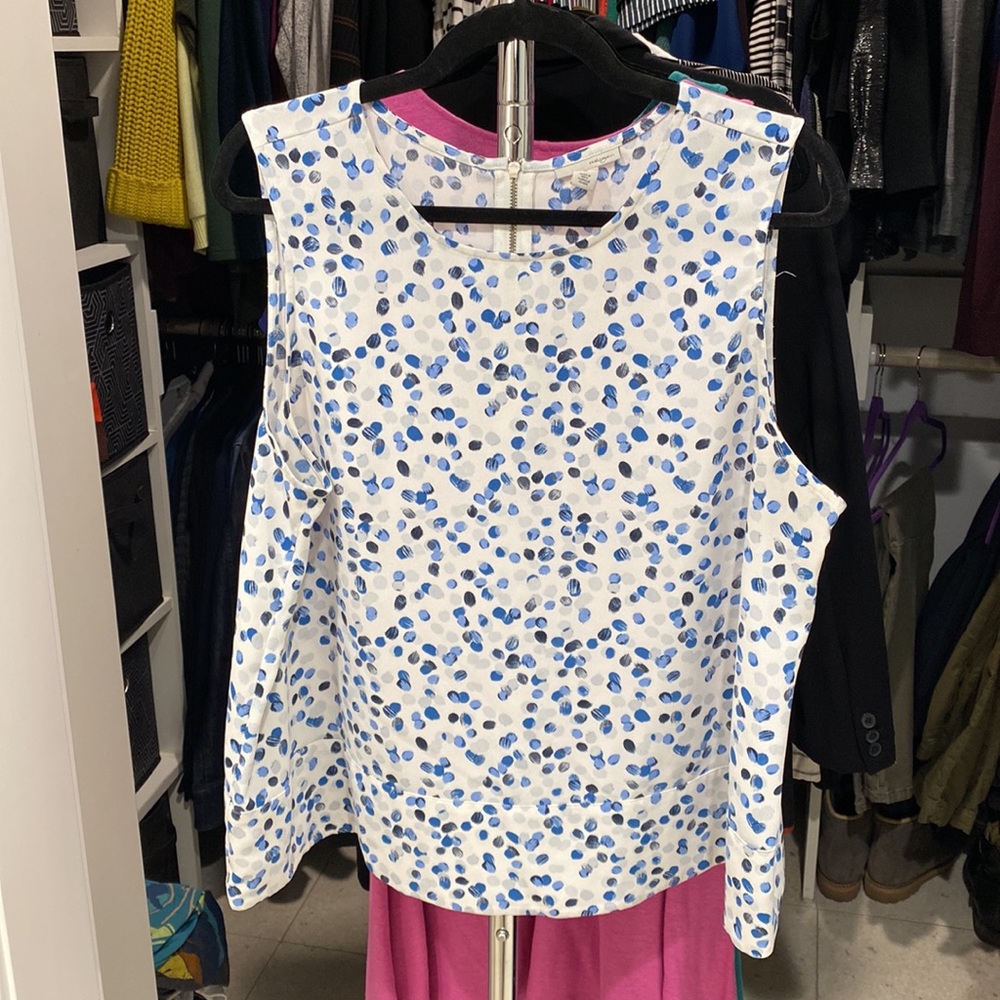 White/blue print shell blouse